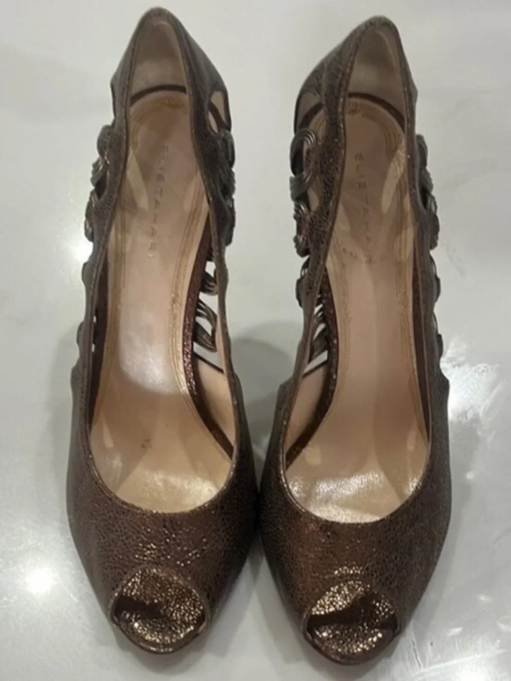 Elie Tahari Bronze Peep-Toe Heels with Stiletto 39.5 Fits 8.5